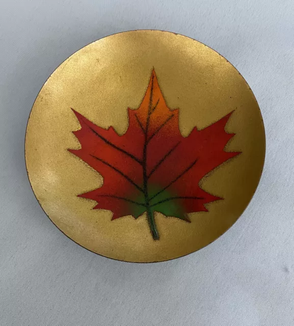 Vintage Andre Gagnon Quebec Canada Trinket Dish Maple Leaf Enamel Copper Decor