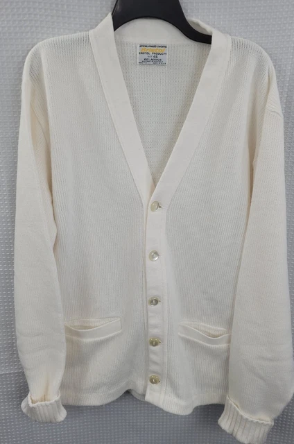 Vintage Bristol Products Official Award Sweater White Letterman Cardigan Size 46