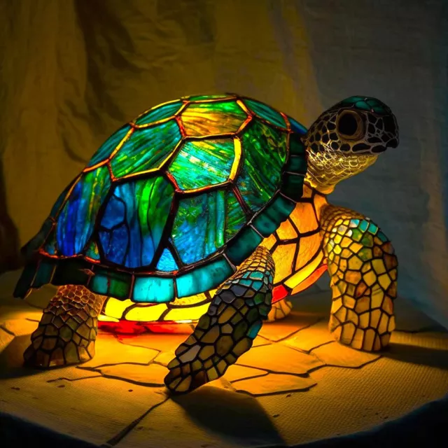 Lámpara de mesa retro de resina sintética vidrieras lámpara de mesita de noche decoración del hogar (mar