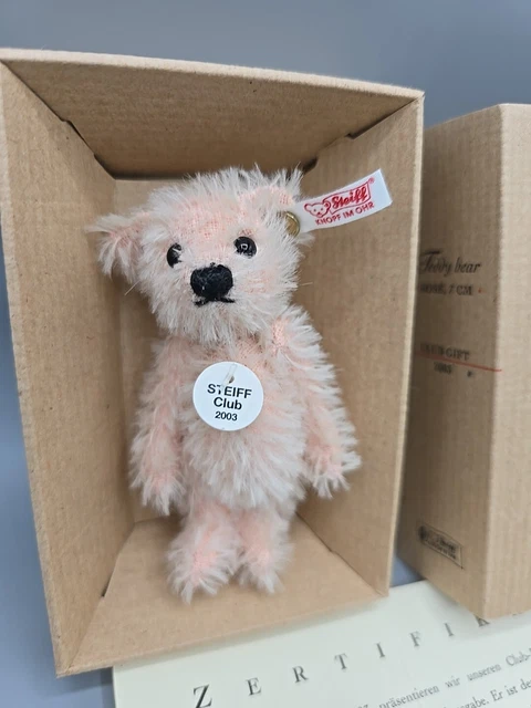 Ours Steiff Club 2003 - Miniature 7cm - Réplique 1922 - Mohair Rose - Certificat - Boîte