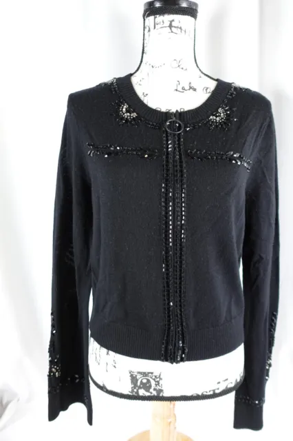 Nanette Lepore Womens Starry Eyed Cardigan Size Large Full Zip NWT Black Jeweled