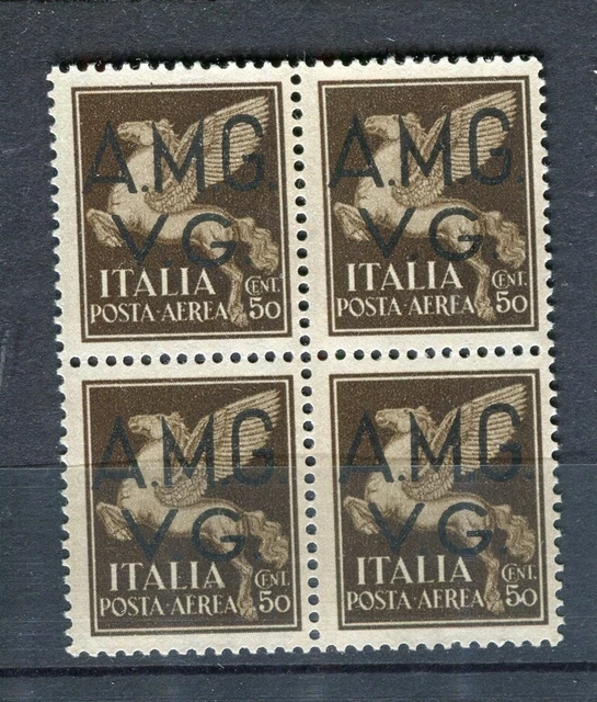 ITALY; 1947 Trieste Optd. issue fine MINT MNH Unmounted BLOCK of 4, 50c.