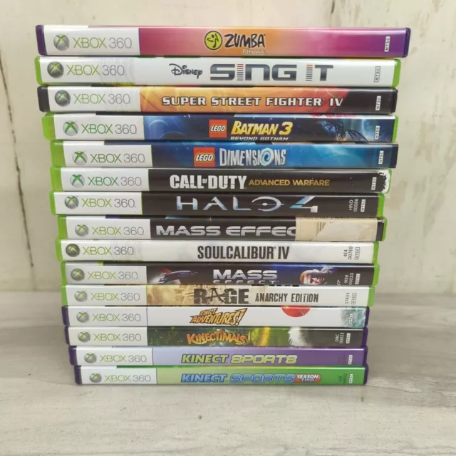 XBOX 360 VIDEO GAME LOT Of 15 Kinect Sports Halo Mass Effect Lego Tested