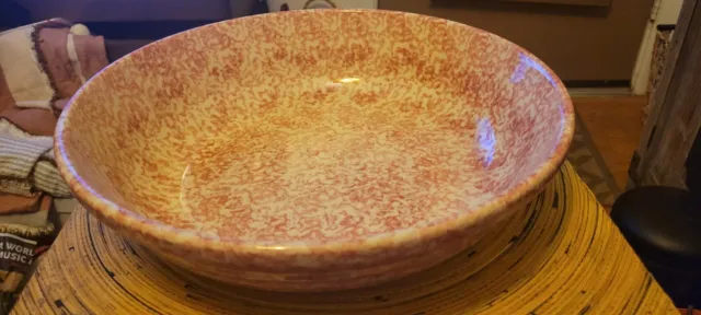 Gerald E Henn Workshops rose/cranberry sponge large 13 1/4" pasta/harvest bowl