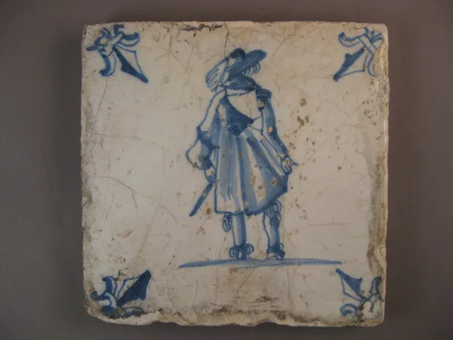 Antique Dutch tile musketeer rare 17th century -- free shipping