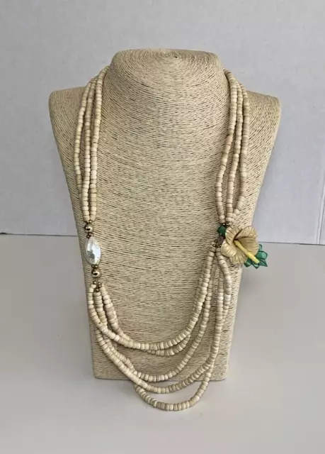 Vintage Beaded Shell Necklace with a Hawaiian Hibiscus Flower 30" Multi Strands