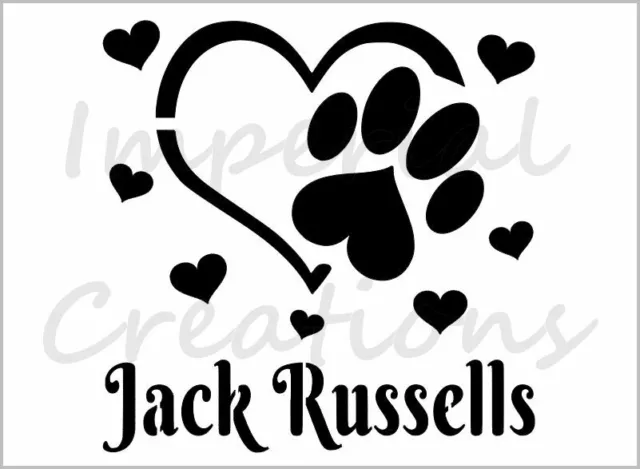 I Love Jack Russells Stencil Paw Print Dog Heart 8.5" x 11" Reusable Sheet S1031