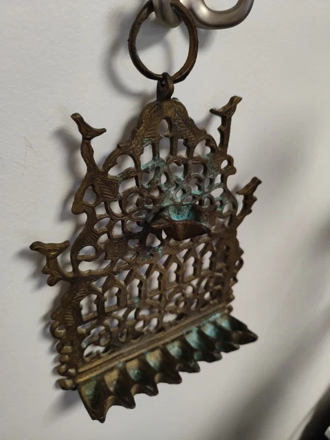 Lampe à Huile Suspendue En Bronze Doré - Fer Forgé 18ème Siècle, Décoration Ancienne, Origine France