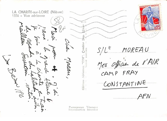 58.n° 204715.la charité sur loire. aerial view. cpsm - 15 x 10.5 cm. 2