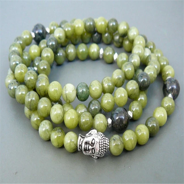 8MM Green Jade Bracelet 108 Beads Buddha Pendant Mala Reiki Energy Bless