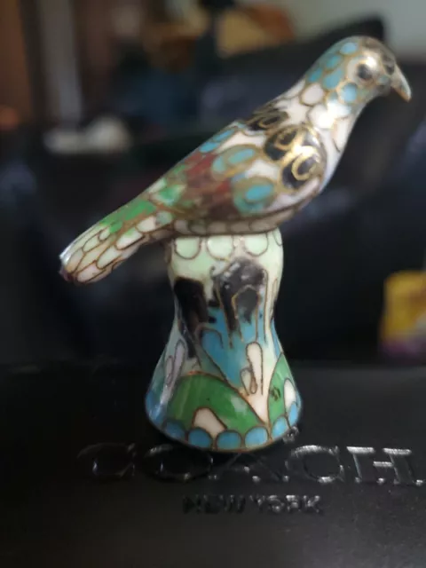 Cloisonne Collector Thimble with Bird On Top