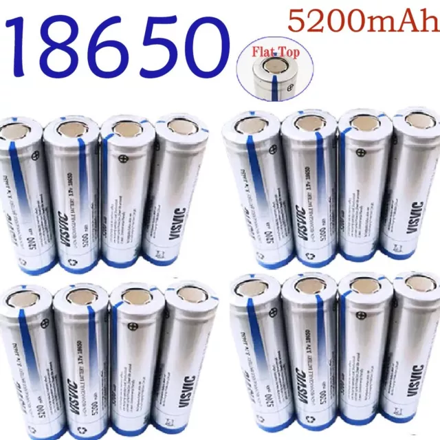 4-16pcs Powerful 3.7V Battery 5200mAh Rechargeable Flat Top 4Slot USB Charger