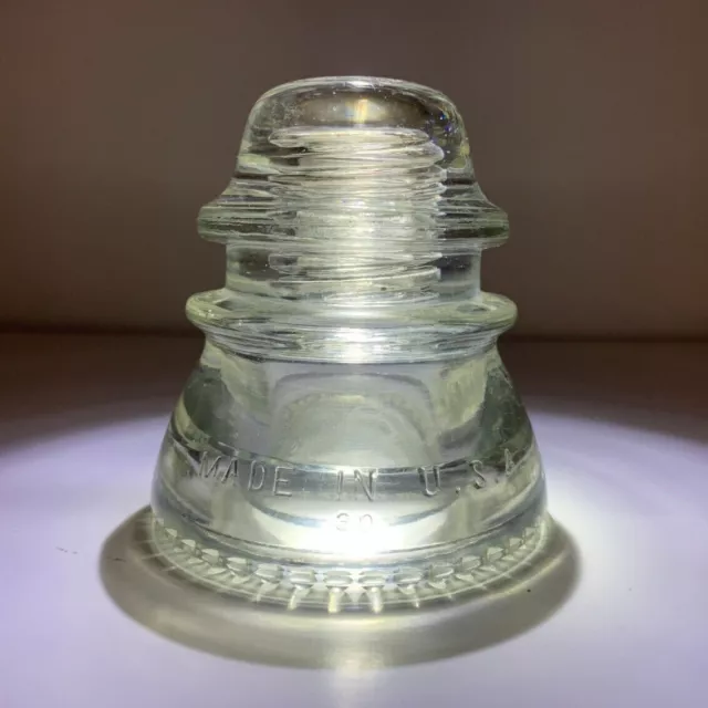 "HEMINGRAY _ 42, 8" / "MADE IN U.S.A., 30" glass insulator, CD-154, clear c