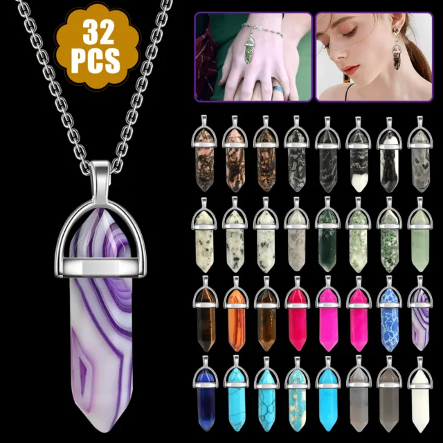32X Hexagonal Heal Pointed Crystal Stone Natural Quartz Necklace Jewelry Pendant