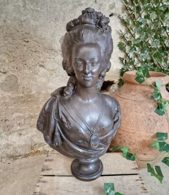 Huge Antique Bust French Marie Antoinette 19th Century Styled on Le Comte 1783