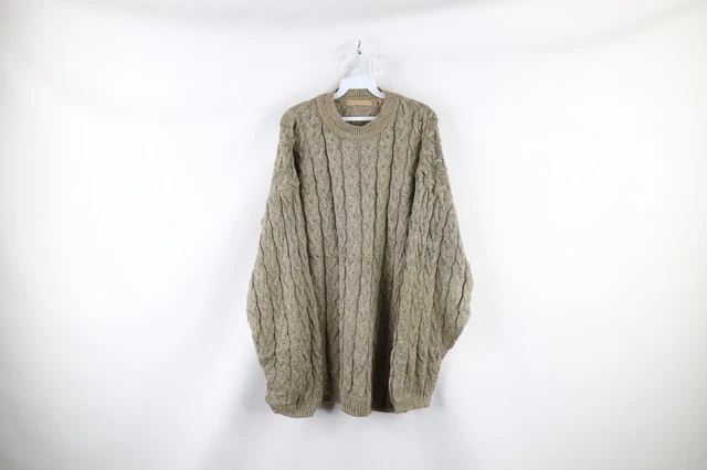 Vintage 90s Streetwear Mens XL Distressed Chunky Cable Knit Crewneck Sweater USA