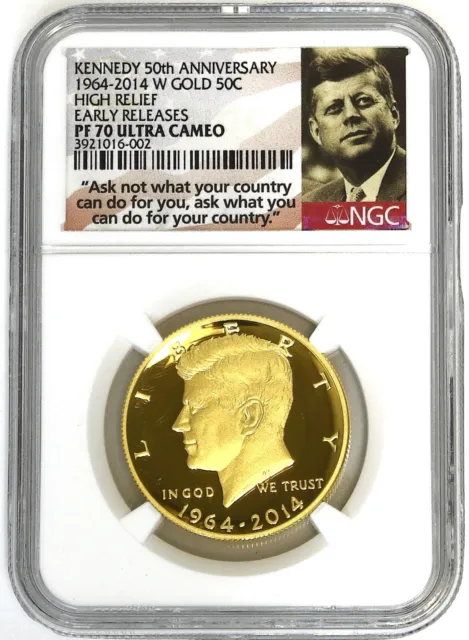 2014 W Gold 50C Kennedy 50th Anniversary High Relief ER NGC PF70 UCAM