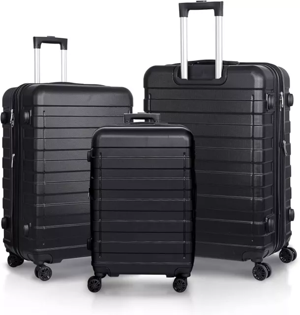Expandable Luggage Set 3 Piece  Black Hardshell Suitcase with Lock 21"26"30"