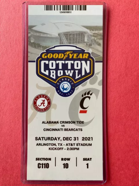 Cotton Bowl Playoff 12/31/2021 Commemorative Ticket Stub - CINCINNATI vs ALABAMA