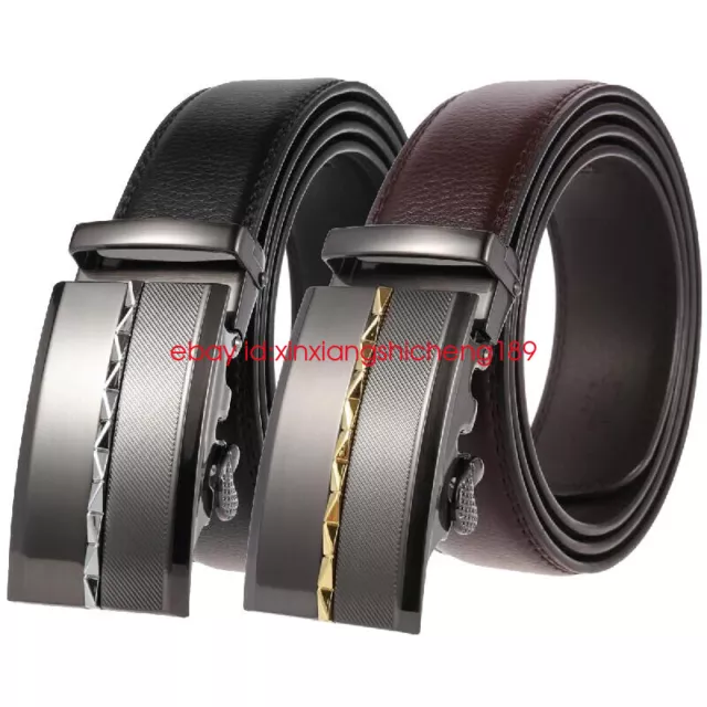 Fashion Men's Real Leather Belt Suit Ratchet Belt Strap Automatic Buckle Belts