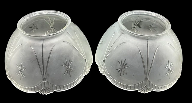 Antique Frosted Etched Glass Lamp Shade Gillinder Signed Set of Two Covers