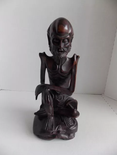 Antique Hand carved Chinese Monk Statue Figurine 12"