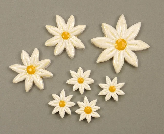 Mosaiksteine - Blumen - Blüten - Farbe: weiß(gelb) - 3 Grössen -  2.WAHL!!