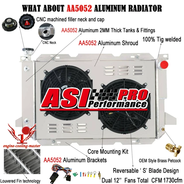 3-Row Aluminum Radiator With Shroud & Fans – For Ford F150 F250 F350 Bronco (1985-1997) – ASI Performance