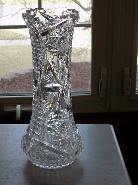 Signed Libbey ABP American Brilliant Period Cut Glass 12" Vase - Sword Mark