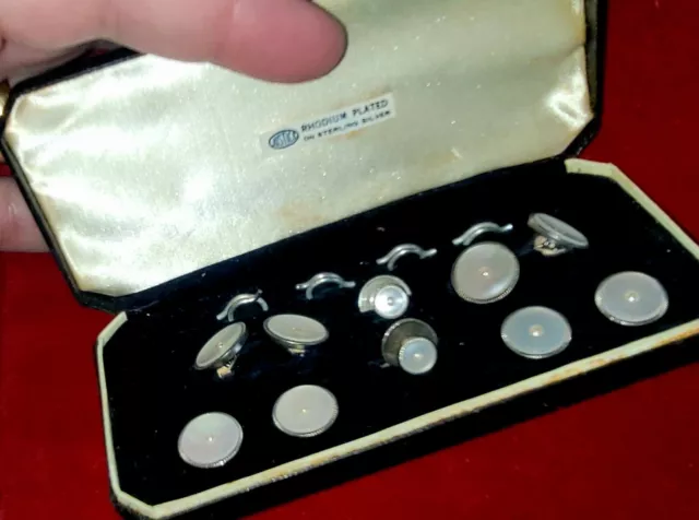 1920-1930. Fine antique set silver mother of pearl cufflinks, buttons, studs.