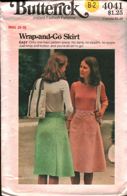4041 Vintage Butterick Sewing Pattern Misses A Line Wrap Go Skirt Easy OOP Sew