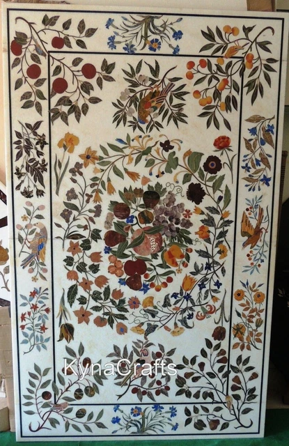 36x60 Inches Dining Table Top Inlaid with Unique Pattern White Marble Sofa Table