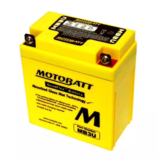 Motobatt MB3U QUADFLEX AGM Factory Activated Replaces Yuasa YB3L-A, YB3L-B