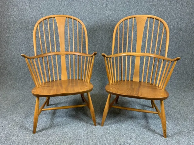 2 Ercol Blonde Chairmakers Chairs 1960's Elm Retro Vintage Windsor Chairs