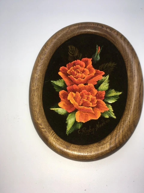 OIL ON VELVET cindy rigby Noakes red rose oak shifnal shropshire signed ...