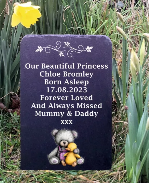 Raggy Teddy Bear Pink or Blue Childs Slate Memorial Grave Marker Headstone FS13 2