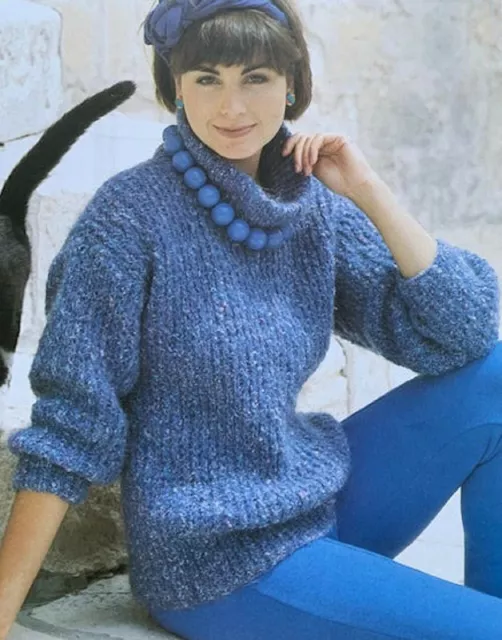 Knitting Pattern Easy Knit Ladies Classic Rib Sweater in Aran Size 32 to 38