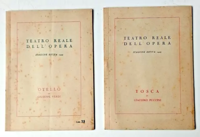 2 x Teatro Reale Dell' Opera programme Tosca & Othello 1944 programmes