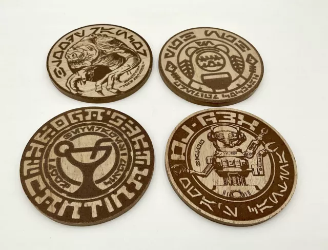 Disney Parks Star Wars Galaxy’s Edge Oga’s Cantina Set Of 4 Wooden Coasters 2022