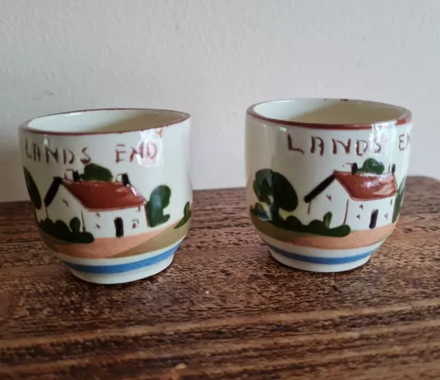 Vintage Royal Watcombe Devon Torquay Pottery Lands End Motto Ware Egg Cups X 2