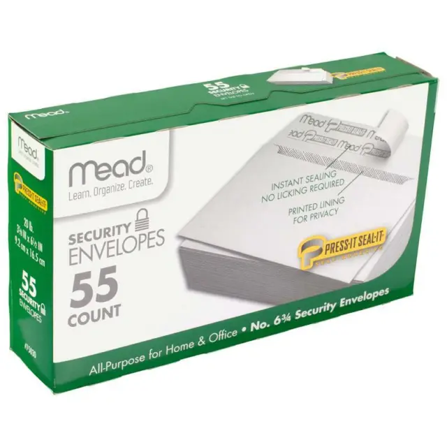 MEAD 75030 Boxed Peel & Stick Envelopes 3.625" x 6.5" 220pcs Security #6 Privacy