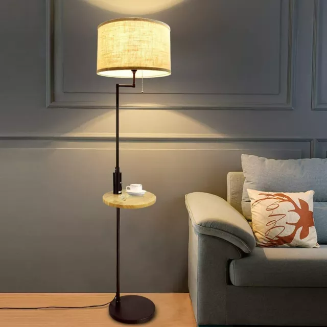 LED Fabric Floor Lamp USB Charging Port Energy Saving Standing Light with Table