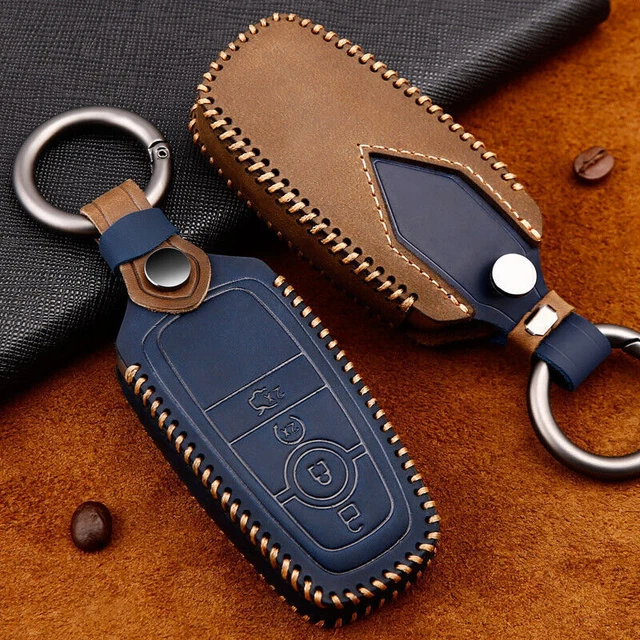 Leather Car Fob Key Case Cover For Ford Lincoln Explorer Edge MKX MKZ Mustang