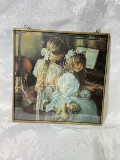 "Rhapsody & Lace" Sun Catcher by Sandra Kuck~ Glass / Brass Framed~ SHIPS FREE!