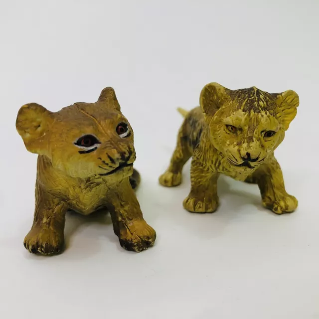 Vintage African Lion Cub Cat Set Of 2 Safari Educational Animal Figurine Toy AAA