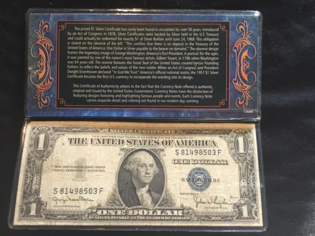 1935 D - Silver Certificate $1 - Depression Era Currency Protective Holder COA