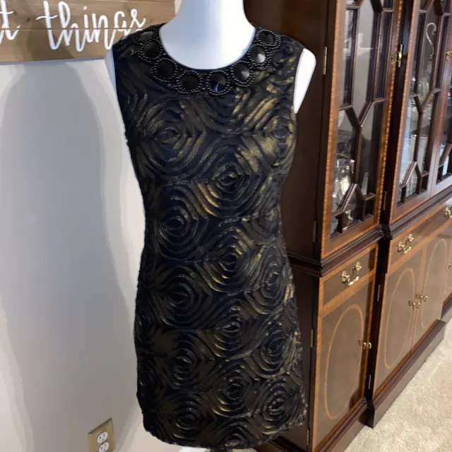 Adrianna Papell Women's Sleeveless Lace Sheath Dress Size 4 Black Gold