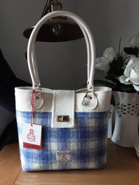 Harris Tweed Bag Medium Tote/Handbag Ivory/Blue