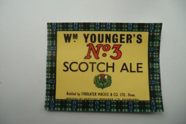 Mint Wm Younger's Bottled Findlater Mackie Hove  Brewery Beer Bottle Label