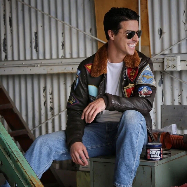 Giacca Top Gun Uomo Vera Pelle Tom Cruise Bomber Pilota Air Force Maverick Pete